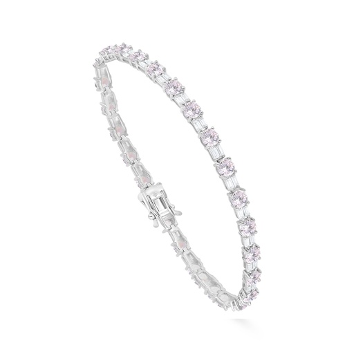 [BRC01PIK00WCZB236] Sterling Silver 925 Bracelet Rhodium Plated Embedded With Pink Zircon And White Zircon