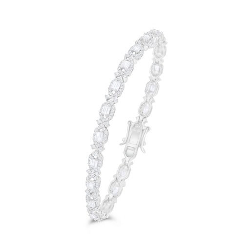 [BRC01WCZ00000B333] Sterling Silver 925 Bracelet Rhodium Plated Embedded With White Zircon