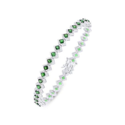 [BRC01EMR00WCZB242] Sterling Silver 925 Bracelet Rhodium Plated Embedded With Emerald Zircon And White Zircon