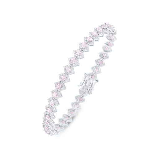 [BRC01PIK00WCZB242] Sterling Silver 925 Bracelet Rhodium Plated Embedded With Pink Zircon And White Zircon