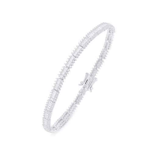 [BRC01WCZ00000B272] Sterling Silver 925 Bracelet Rhodium Plated Embedded With White Zircon