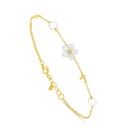 Sterling Silver 925 Bracelet Golden Plated Embedded With Natural White Pearl And White Shell And White Zircon 