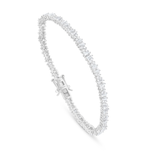 [BRC01WCZ00000B298] Sterling Silver 925 Bracelet Rhodium Plated Embedded With White Zircon