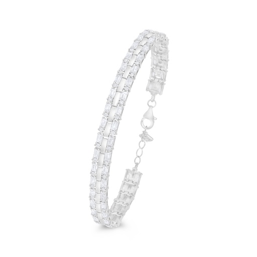 [BRC01WCZ00000B357] Sterling Silver 925 Bracelet Rhodium Plated Embedded With White Zircon