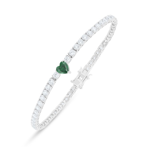 [BRC01EMR00WCZB231] Sterling Silver 925 Bracelet Rhodium Plated Embedded With Emerald Zircon And White Zircon