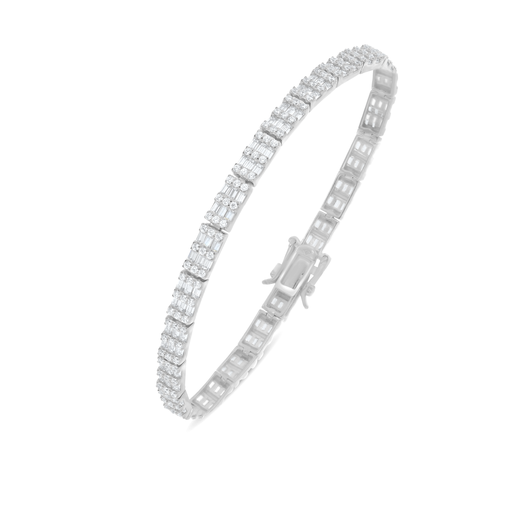 [BRC01WCZ00000B304] Sterling Silver 925 Bracelet Rhodium Plated Embedded With White Zircon