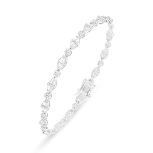 [BRC01WCZ00000B299] Sterling Silver 925 Bracelet Rhodium Plated Embedded With White Zircon