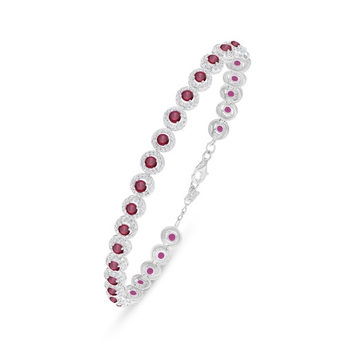 [BRC01RUB00WCZB240] Sterling Silver 925 Bracelet Rhodium Plated Embedded With Ruby Corundum And White Zircon