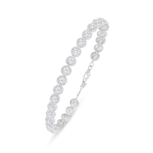 [BRC01PIK00WCZB240] Sterling Silver 925 Bracelet Rhodium Plated Embedded With Pink Zircon And White Zircon