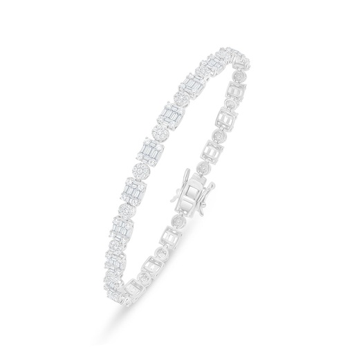 [BRC01WCZ00000B281] Sterling Silver 925 Bracelet Rhodium Plated Embedded With White Zircon