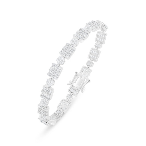 [BRC01WCZ00000B268] Sterling Silver 925 Bracelet Rhodium Plated Embedded With White Zircon