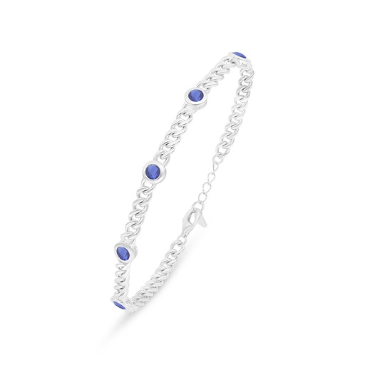 [BRC01SAP00000B361] Sterling Silver 925 Bracelet Rhodium Plated Embedded With Sapphire Corundum 