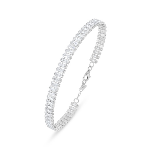 [BRC01WCZ00000B316] Sterling Silver 925 Bracelet Rhodium Plated Embedded With White Zircon