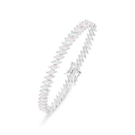 [BRC01PIK00WCZB244] Sterling Silver 925 Bracelet Rhodium Plated Embedded With Pink Zircon And White Zircon