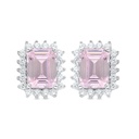 Sterling Silver 925 Earring Rhodium Plated Embedded With Pink Zircon And White Zircon