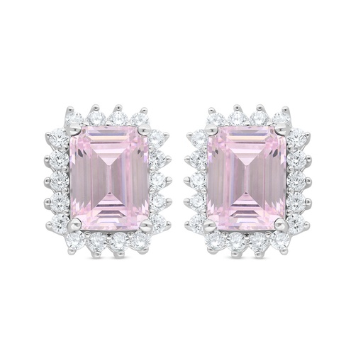 [EAR01PIK00WCZC834] Sterling Silver 925 Earring Rhodium Plated Embedded With Pink Zircon And White Zircon