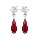 Sterling Silver 925 Earring Rhodium Plated Embedded With Ruby Corundum And White Zircon