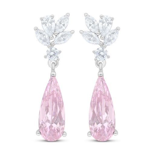 [EAR01PIK00WCZC835] Sterling Silver 925 Earring Rhodium Plated Embedded With Pink Zircon And White Zircon