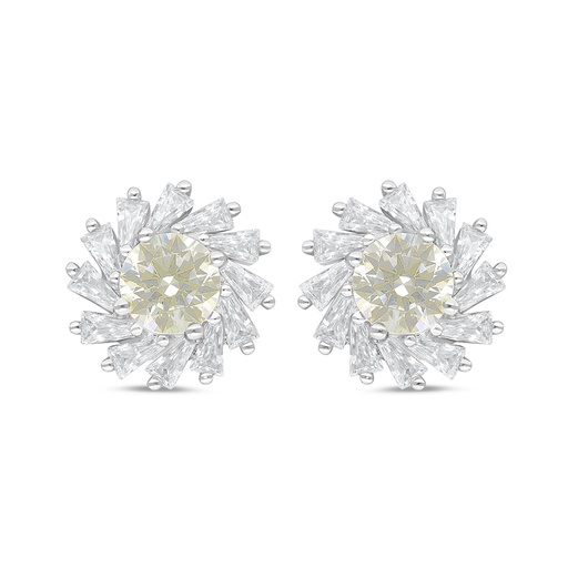 [EAR01CIT00WCZC843] Sterling Silver 925 Earring Rhodium Plated Embedded With Yellow Diamond And White Zircon