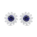 Sterling Silver 925 Earring Rhodium Plated Embedded With Sapphire Corundum And White Zircon