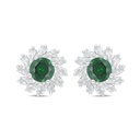 Sterling Silver 925 Earring Rhodium Plated Embedded With Emerald Zircon And White Zircon