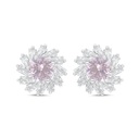 Sterling Silver 925 Earring Rhodium Plated Embedded With Pink Zircon And White Zircon