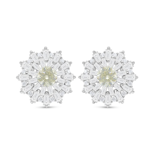 [EAR01CIT00WCZC844] Sterling Silver 925 Earring Rhodium Plated Embedded With Yellow Diamond And White Zircon