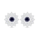 Sterling Silver 925 Earring Rhodium Plated Embedded With Sapphire Corundum And White Zircon