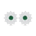 Sterling Silver 925 Earring Rhodium Plated Embedded With Emerald Zircon And White Zircon