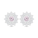 Sterling Silver 925 Earring Rhodium Plated Embedded With Pink Zircon And White Zircon