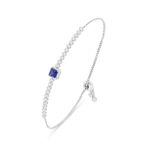 [BRC01SAP00WCZB415] Sterling Silver 925 Bracelet Rhodium Plated Embedded With Sapphire Corundum And White Zircon