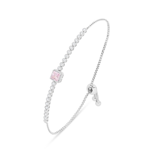 [BRC01PIK00WCZB415] Sterling Silver 925 Bracelet Rhodium Plated Embedded With Pink Zircon And White Zircon