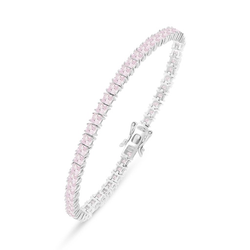 [BRC01PIK00000B419] Sterling Silver 925 Bracelet Rhodium Plated Embedded With Pink Zircon 