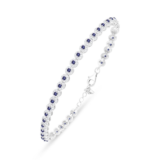 [BRC01SAP00WCZB421] Sterling Silver 925 Bracelet Rhodium Plated Embedded With Sapphire Corundum And White Zircon