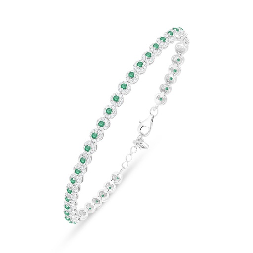 [BRC01EMR00WCZB421] Sterling Silver 925 Bracelet Rhodium Plated Embedded With Emerald Zircon And White Zircon