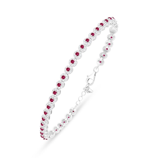 [BRC01RUB00WCZB421] Sterling Silver 925 Bracelet Rhodium Plated Embedded With Ruby Corundum And White Zircon