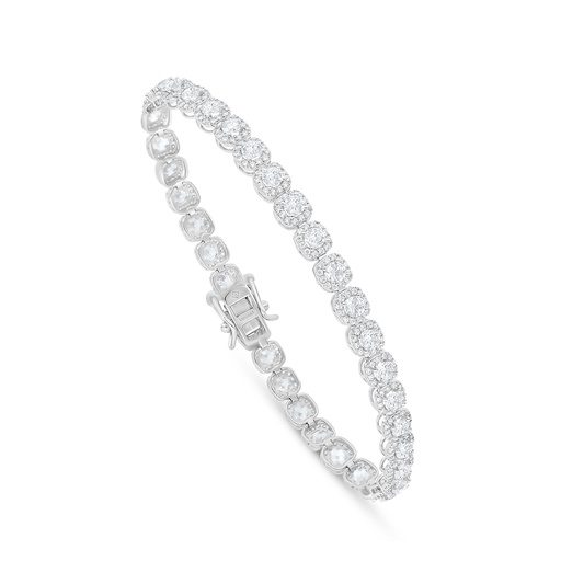 [BRC01WCZ00000B422] Sterling Silver 925 Bracelet Rhodium Plated Embedded With White Zircon