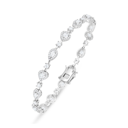 [BRC01WCZ00000B424] Sterling Silver 925 Bracelet Rhodium Plated Embedded With White Zircon