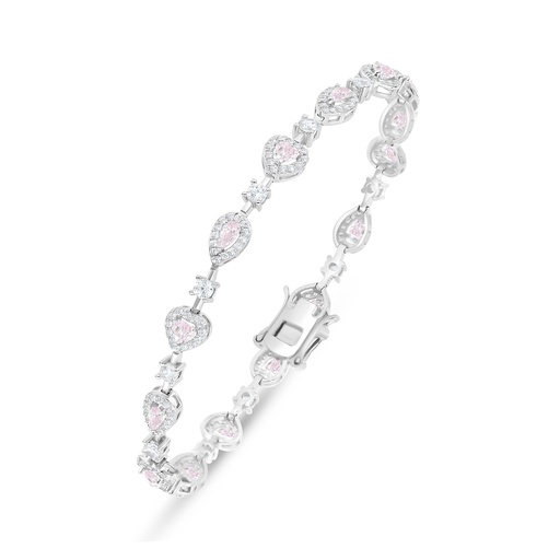 [BRC01PIK00WCZB424] Sterling Silver 925 Bracelet Rhodium Plated Embedded With Pink Zircon And White Zircon