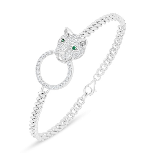 [BRC01EMR00WCZB432] Sterling Silver 925 Bracelet Rhodium Plated Embedded With Emerald Zircon And White Zircon