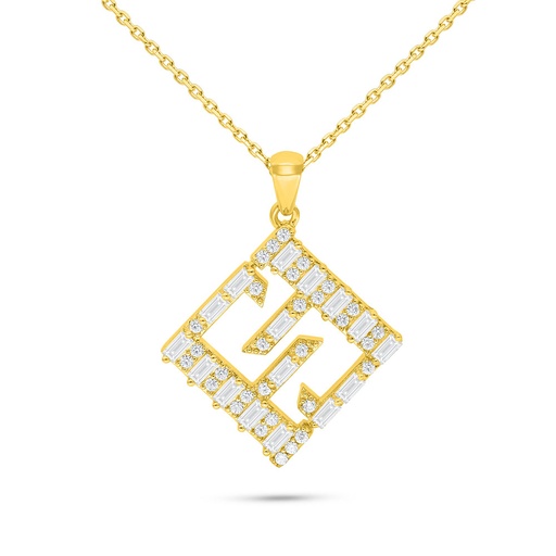 [NCL02WCZ00000B917] Sterling Silver 925 Necklace Golden Plated Embedded With White Zircon-LOGO