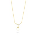 Sterling Silver 925 Necklace Golden Plated Embedded With Natural White Pearl And White Zircon 
