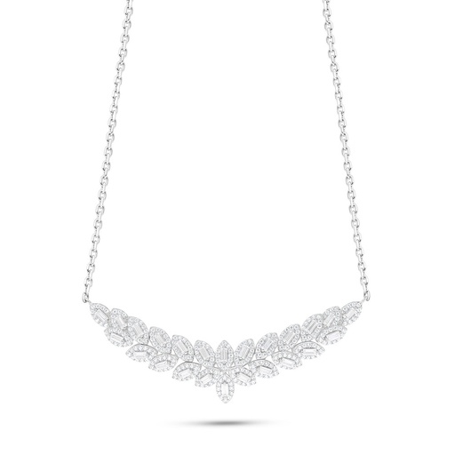 [NCL01WCZ00000B931] Sterling Silver 925 Necklace Rhodium Plated Embedded With White Zircon