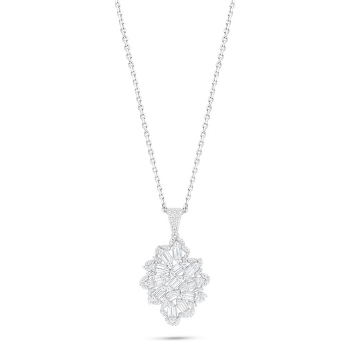 [NCL01WCZ00000B933] Sterling Silver 925 Necklace Rhodium Plated Embedded With White Zircon