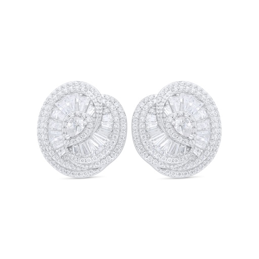 [EAR01WCZ00000C851] Sterling Silver 925 Earring Rhodium Plated Embedded With White Zircon