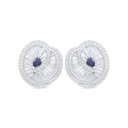 Sterling Silver 925 Earring Rhodium Plated Embedded With Sapphire Corundum And White Zircon