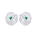 Sterling Silver 925 Earring Rhodium Plated Embedded With Emerald Zircon And White Zircon