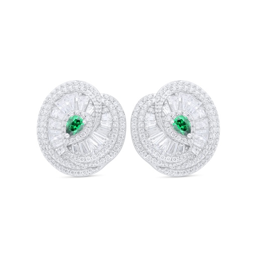 [EAR01EMR00WCZC851] Sterling Silver 925 Earring Rhodium Plated Embedded With Emerald Zircon And White Zircon