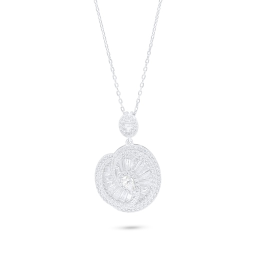 [NCL01WCZ00000B934] Sterling Silver 925 Necklace Rhodium Plated Embedded With White Zircon