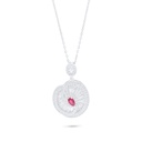 Sterling Silver 925 Necklace Rhodium Plated Embedded With Ruby Corundum And White Zircon